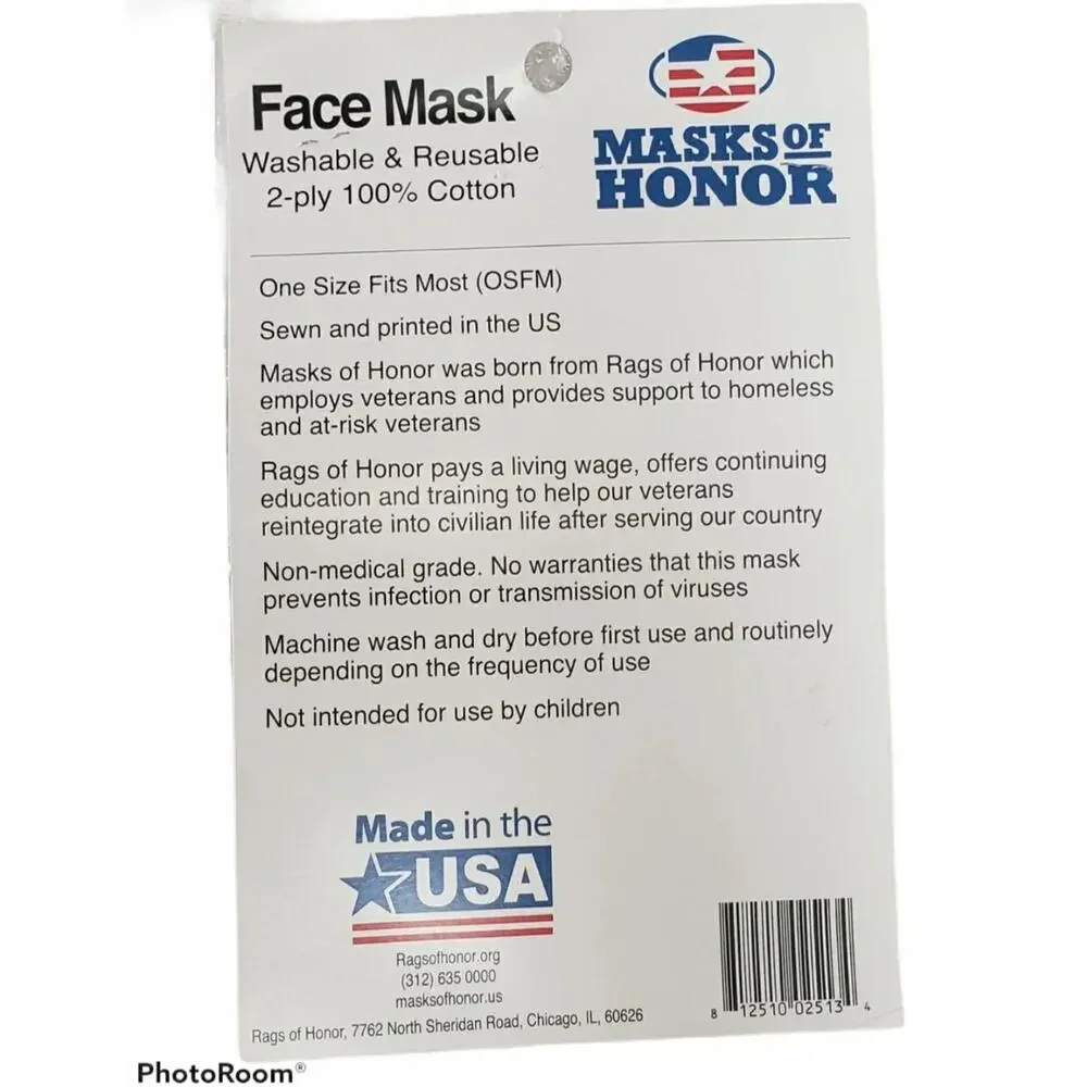 United We Stand American Flag Black 100% Cotton Face Mask